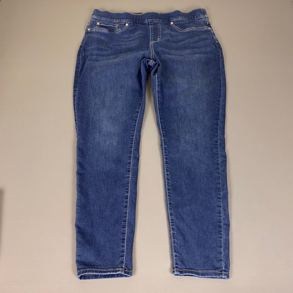 Falls Creek Pull On Skinny Jeans Women's Size 18 Blue Mid Rise Stretch Denim